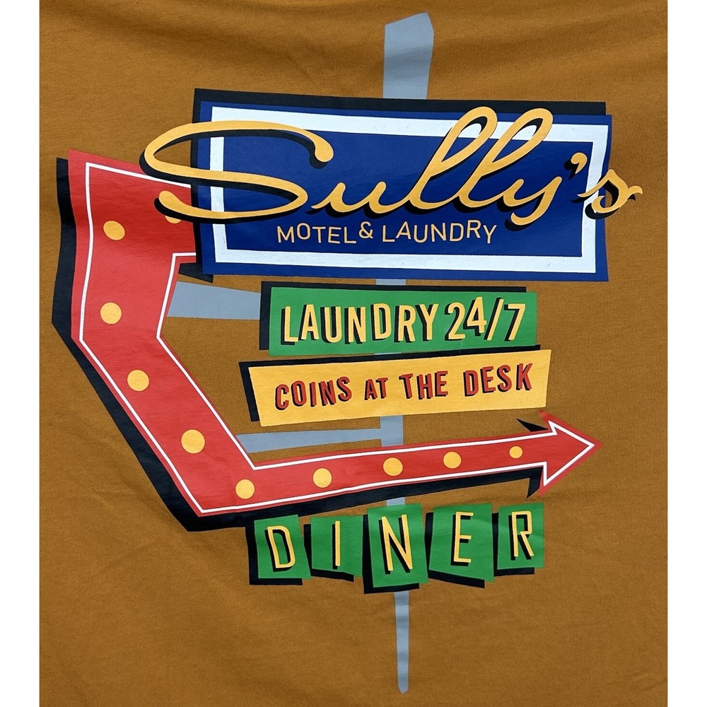 H&M Sully's Motel & Laundry Diner Graphic‎ T-Shirt Retro Mens Large Orange EUC